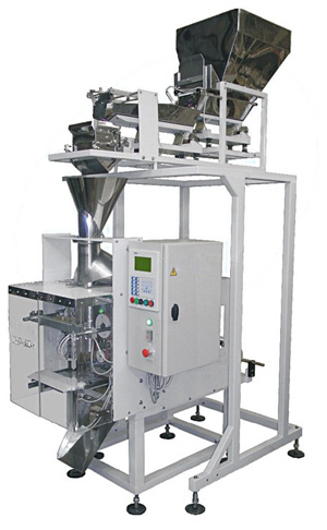 Весовой упаковочный автомат (машина) эконом-класса для фасовки крупнокусковых продуктов с повышенной точностью в полиэтиленовую пленку МДУ-НОТИС-01М-ПЭ-Э-420-1Рч-2К-К